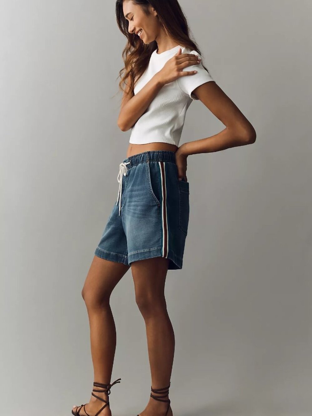 Anthropologie Pilcro Cotton Blend Pull-On Drawstring Track Shorts Women's Large
